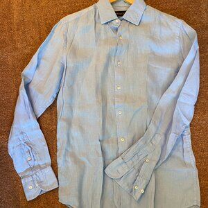 New Massimo Dutti Men’s 100% Linen Light Blue Button Up Shirt Size M
